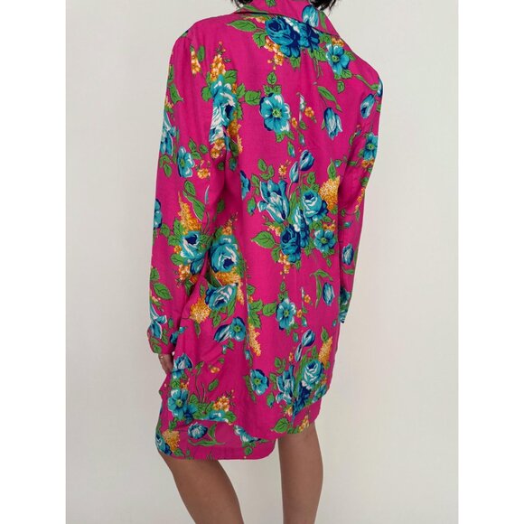 90s vintage pink floral print pure silk blazer skort 2 piece coord matching set - Picture 4 of 10